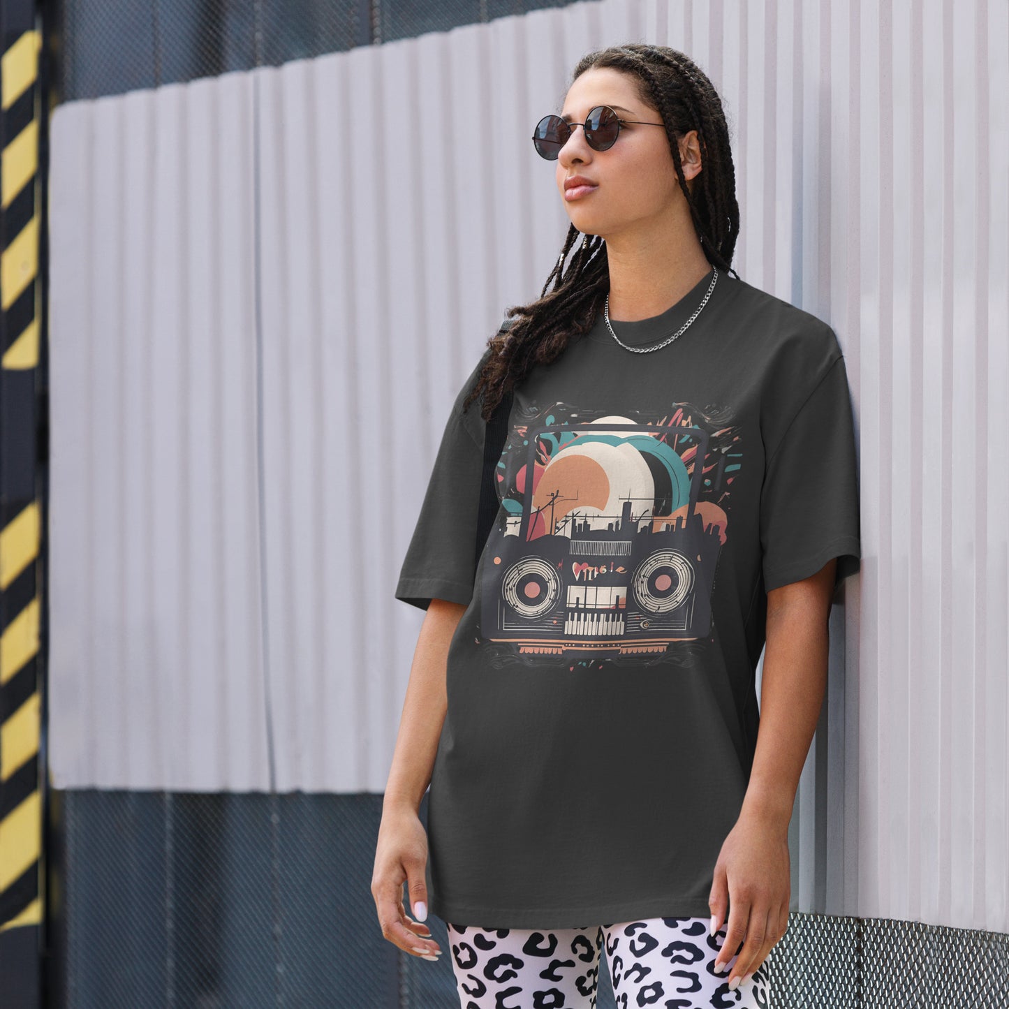 Oversized Retro Waves Faded T-shirt