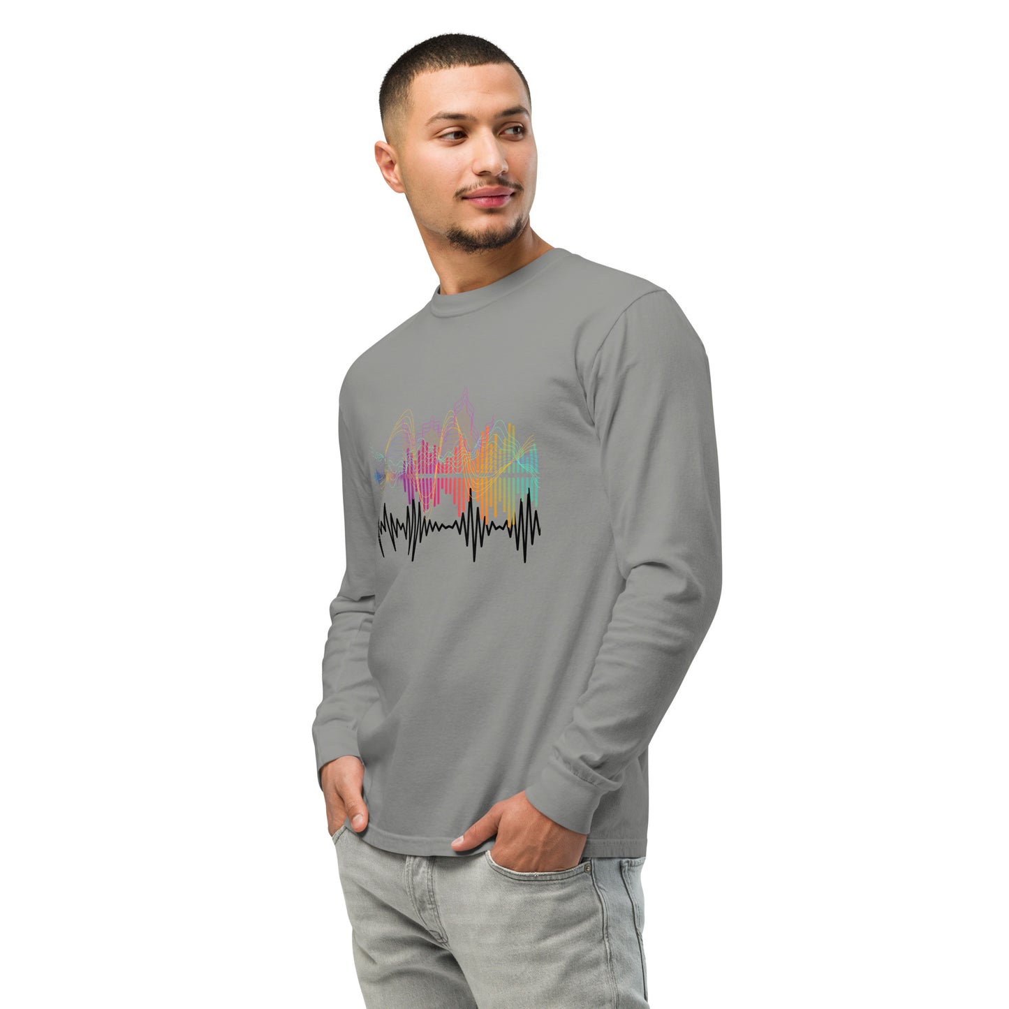 Harmonious Waves of Color - Garment-dyed heavyweight long-sleeve shirt